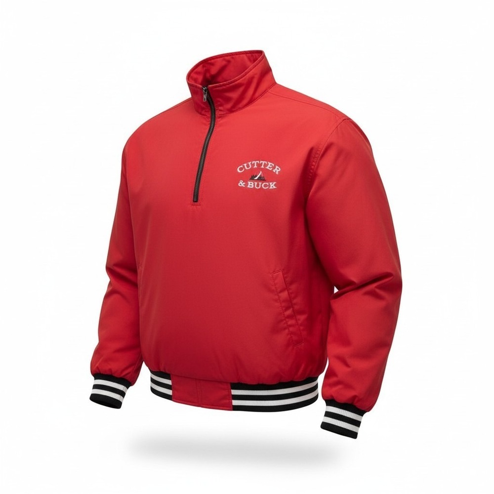 VTG Cutter‎ & Buck Mens XL Red Windbreaker Quarter Zip ClimaGuard Golf Jacket XL